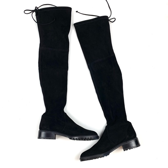 Stuart Weitzman Over The Knee Boots Suede Leather Low Block Heel Lug Sole 7 B - Picture 3 of 10